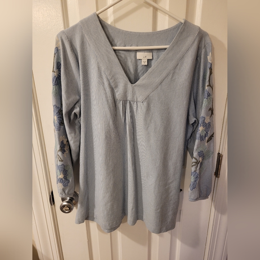J.Jill Embroidered Striped Knit Top